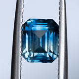 2.03CT EMERALD CUT MONTANA SAPPHIRE, BI-COLOR PARTI ROYAL BLUE WHITE, 6.90X5.68X4.73MM