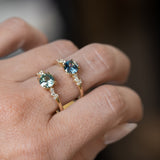 1.16ct Teal Green Madagascar Round Sapphire and Diamond Starry Night Low Profile Solitaire in 14k Yellow Gold