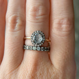 1.40ct Fantasy Carved Untreated Montana Sapphire and Antiqued Diamond Halo ring in 14k Yellow Gold