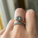 1.40ct Fantasy Carved Untreated Montana Sapphire and Antiqued Diamond Halo ring in 14k Yellow Gold