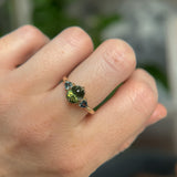 1.41ct Oval Green Madagascar Sapphire and Trillion Sapphire Antique Compass Set Low Profile Ring in 14k Yellow Gold