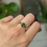 1.41ct Oval Green Madagascar Sapphire and Trillion Sapphire Antique Compass Set Low Profile Ring in 14k Yellow Gold