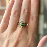 1.41ct Oval Green Madagascar Sapphire and Trillion Sapphire Antique Compass Set Low Profile Ring in 14k Yellow Gold