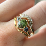 1.41ct Oval Green Madagascar Sapphire and Trillion Sapphire Antique Compass Set Low Profile Ring in 14k Yellow Gold