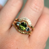 1.41ct Oval Green Madagascar Sapphire and Trillion Sapphire Antique Compass Set Low Profile Ring in 14k Yellow Gold
