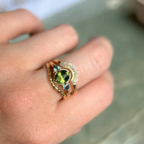 1.41ct Oval Green Madagascar Sapphire and Trillion Sapphire Antique Compass Set Low Profile Ring in 14k Yellow Gold