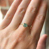 0.83ct Untreated Teal Montana Sapphire Evergreen Carved 4 Prong Solitaire in 14k Yellow Gold