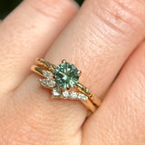 0.83ct Untreated Teal Montana Sapphire Evergreen Carved 4 Prong Solitaire in 14k Yellow Gold