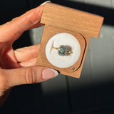 1.70ct Untreated Radiant Cut Vibrant Teal Green Sapphire Antique-Style Diamond Halo Ring in 14 Yellow Gold