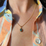1.56ct Untreated Teal Green Nigerian Oval Sapphire 10 Prong Pendant in 14k Yellow Gold