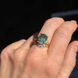 7.19ct Oval Light Teal Seafoam Madagascar Sapphire and Princess Cut Diamond Rapids Low Profile Ring in 18k Yellow Gold