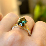 3.90ct Untreated Nigerian Oval Sapphire Diamond-studded Six Prong Split Shank Knife Ede Solitaire in 18k Yellow Gold