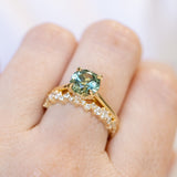 2.09ct Precision Cut Teal Montana Sapphire Four Prong Hidden Halo Solitaire in 18k Yellow Gold
