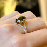 3.90ct Untreated Nigerian Oval Sapphire Diamond-studded Six Prong Split Shank Knife Ede Solitaire in 18k Yellow Gold