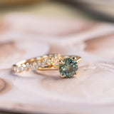 2.09ct Precision Cut Teal Montana Sapphire Four Prong Hidden Halo Solitaire in 18k Yellow Gold