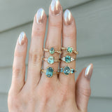 1.55ct Precision Radiant Cut Teal Montana Sapphire and Diamond Cluster Evergreen Ring in 14k Yellow Gold