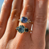 2.73ct Cushion Cut Moyo Sapphire and Marquise Diamond Cluster Ring in 18k Yellow Gold