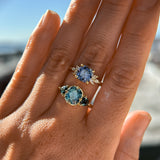 2.73ct Cushion Cut Moyo Sapphire and Marquise Diamond Cluster Ring in 18k Yellow Gold