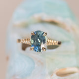 2.13ct Untreated Blue Madagascar Sapphire Vine Cathedral Four Prong Ring in 14k Yellow Gold