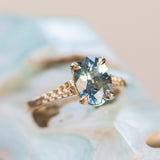 2.13ct Untreated Blue Madagascar Sapphire Vine Cathedral Four Prong Ring in 14k Yellow Gold