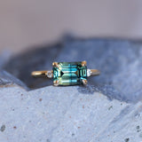 3.27ct Emerald Cut Parti Sapphire and Diamond Low Profile East-West Ring in 14k Yellow Gold