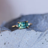 3.27ct Emerald Cut Parti Sapphire and Diamond Low Profile East-West Ring in 14k Yellow Gold