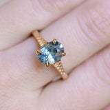 2.13ct Untreated Blue Madagascar Sapphire Vine Cathedral Four Prong Ring in 14k Yellow Gold