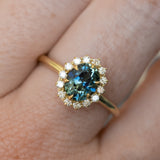 1.70ct Oval Parti Untreated Nigerian Sapphire Antique-Style Diamond Halo Ring in 18k Yellow Gold