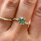 1.46ct Round Parti Green and Teal Montana Sapphire and Pavé Set Diamond Solitaire in 14K Yellow Gold