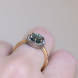 1.81ct Round Fantasy Carved Untreated Montana Sapphire and Antiqued Diamond Halo ring in 14k Yellow Gold