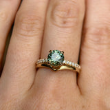 1.46ct Round Parti Green and Teal Montana Sapphire and Pavé Set Diamond Solitaire in 14K Yellow Gold