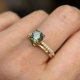 1.46ct Round Parti Green and Teal Montana Sapphire and Pavé Set Diamond Solitaire in 14K Yellow Gold