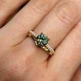 1.46ct Round Parti Green and Teal Montana Sapphire and Pavé Set Diamond Solitaire in 14K Yellow Gold