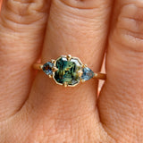 1.75ct Asscher Cut Parti Madagascar Sapphire and Trillion Sapphire Antique Compass Set Low Profile Ring in 14k Yellow Gold