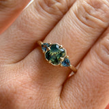 1.75ct Asscher Cut Parti Madagascar Sapphire and Trillion Sapphire Antique Compass Set Low Profile Ring in 14k Yellow Gold