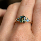 1.75ct Asscher Cut Parti Madagascar Sapphire and Trillion Sapphire Antique Compass Set Low Profile Ring in 14k Yellow Gold