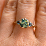 1.75ct Asscher Cut Parti Madagascar Sapphire and Trillion Sapphire Antique Compass Set Low Profile Ring in 14k Yellow Gold