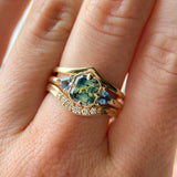 1.75ct Asscher Cut Parti Madagascar Sapphire and Trillion Sapphire Antique Compass Set Low Profile Ring in 14k Yellow Gold