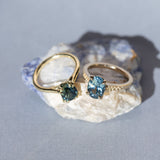 2.13ct Untreated Blue Madagascar Sapphire Vine Cathedral Four Prong Ring in 14k Yellow Gold