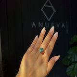 7.19ct Oval Light Teal Seafoam Madagascar Sapphire and Princess Cut Diamond Rapids Low Profile Ring in 18k Yellow Gold