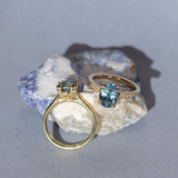 2.13ct Untreated Blue Madagascar Sapphire Vine Cathedral Four Prong Ring in 14k Yellow Gold