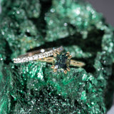 2.45ct Untreated Cushion Cut Deep Teal Sapphire Cathedral Double Prong Solitaire in 18k Yellow Gold