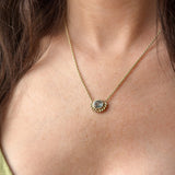 1.40ct Oval Fantasy Cut Montana Sapphire Vine Frame Necklace in 14k Yellow Gold