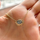 1.40ct Oval Fantasy Cut Montana Sapphire Vine Frame Necklace in 14k Yellow Gold