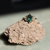 3.33ct Untreated Elongated Hexagon Sapphire and White Cadillac Sapphire Three Stone Ring in 14k Yellow Gold