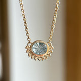 1.40ct Oval Fantasy Cut Montana Sapphire Vine Frame Necklace in 14k Yellow Gold