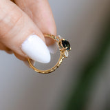 1.49ct Untreated Oval Nigerian Deep Teal Sapphire and Lab Grown Diamond Dainty Three Stone Ring in 14k Yellow Gold