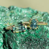 2.45ct Untreated Cushion Cut Deep Teal Sapphire Cathedral Double Prong Solitaire in 18k Yellow Gold