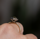 2.17ct Elongated Madagascar Teal Green Sapphire Bezel Set Diamond Halo Ring in Two-tone Platinum and Yellow Gold