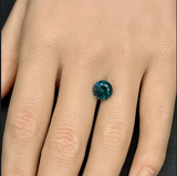 3.19CT PRECISION CUT ROUND BRILLIANT MONTANA SAPPHIRE, DEEP TEAL BLUE GREEN, 8.7MM